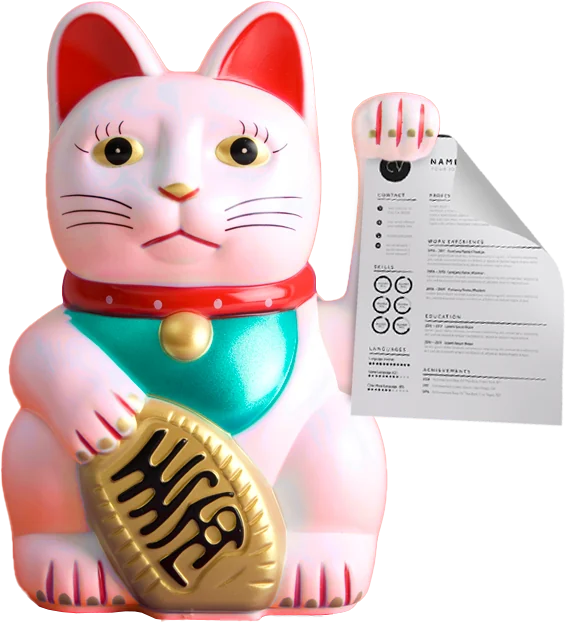 Gato de la suerte sosteniendo un currículum